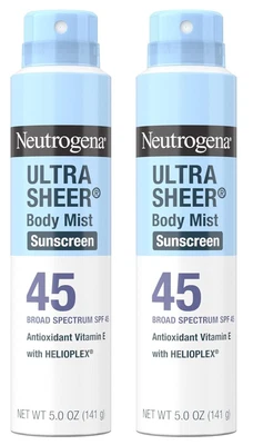2PK Neutrogena Sheer Body Mist Sunscreen Spray SPF 45 5oz / 141gr Exp Date 03/27 - Image 1 of 4