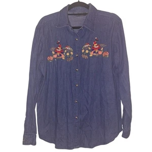 Vintage Denim Baumwolle Langarm Gr. Medium Halloween Herbst Festival Herbst Shirt - Bild 1 von 5