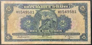 1950 HAITI PAPER MONEY - 2 GOURDES BANKNOTE! - Picture 1 of 2