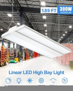 LED Linear High Bay Light, 300W 42000LM Dimmable Warehouse Basement Hanging Lamp - Picture 1 of 9