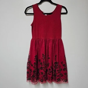 GIrls Knitworks Red Skater Dress with Black/Silver Floral Design Size 16 - Picture 1 of 8