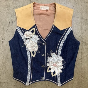 Gilet denim vintage anni 70 80 90 denim evoluzione personalizzato pelle taglia small - Foto 1 di 8