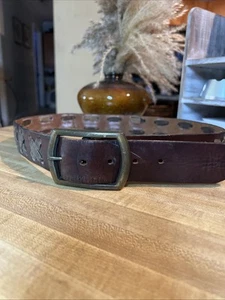 Vintage Leather Belt Brass Buckle Sz 36 - Picture 1 of 6