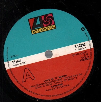 Cerrone Love In C Minor 7" vinyl UK Atlantic 1977 Solid label design b/w black - Photo 1/2