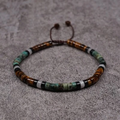 African Turquoise  Tiger Eye Beads Gemstone Healing Dainty Women Men Bracelet - Image 1 of 4