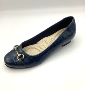 K By Clarks Navy Patent Low Heel Mock Croc Wide Fit Court Shoes Size UK 6.5 Used - Picture 1 of 13