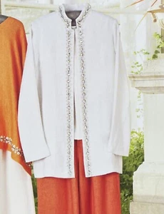 NWT Eskandar Sz 1 Oyster Rich Incredible Achkan Beaded Herringbone Linen Jacket - Picture 1 of 12