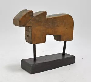 Antique Wooden Cow Figurine on Stand Original Old Hand Carved - Picture 1 of 8