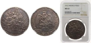 Mexico 1912 1 Peso Silver 903 NGC MS 62 - Picture 1 of 1
