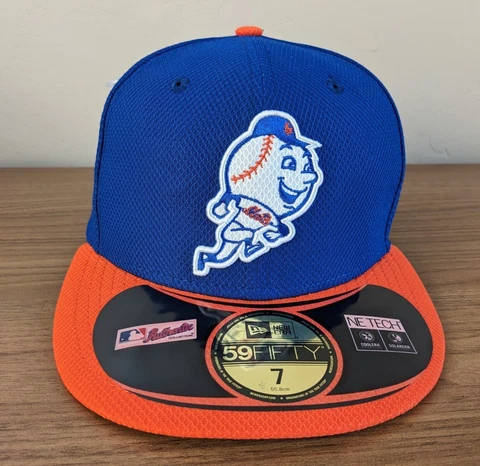Mens New York Mets 59FIFTY New Era Mascot Fitted Hat Cap Blue/Orange Sz 7 1/8 Cover
