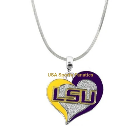 NCAA - LSU Tigers Heart Swirl Logo Pendant Necklace On A 925 Snake Chain 4 Sizes Cover