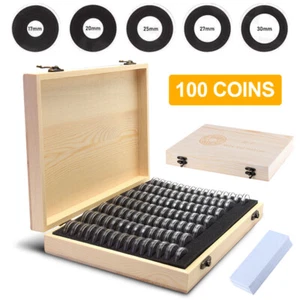 100 Stück Münzhalter Holz Münzen Aufbewahrungsbox runden Münzkapseln Organizer - Bild 1 von 17