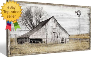 Farmhouse Framed Wall Art Picture: Rustic Barn Farm Wood Artwork Decor Large - Picture 1 of 6