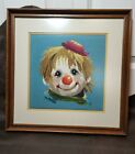Vintage Handmade Framed Needlepoint Tapestry Smiley Happy Hobo Clown Face