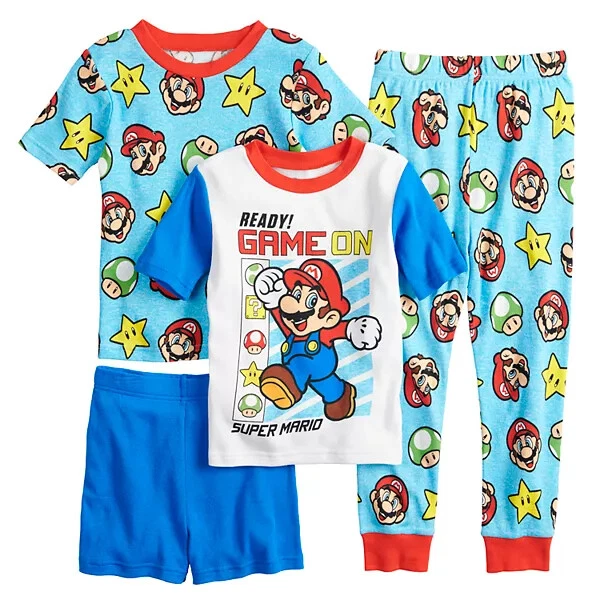 Conjunto de pijama Super Mario Little Boys 4 piezas ajuste ceñido nuevo con etiquetas talla 4 camisas pantalones cortos Foto 1 de 2
