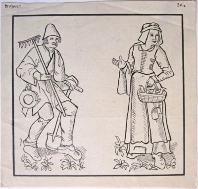 DESSIN ENCRE sur papier.Dublet, les paysans du moyen-âge. Dsa333 - Photo 1/2