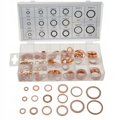 Set 220 Rondelle Rame Assortite 16 Misure con Scatola Tenuta Guarnizioni - Immagine 1 di 4