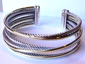 $2900 AUTH. DAVID YURMAN 18K GOLD, SS CROSSOVER BRACELET 4 ROW - Picture 1 of 4