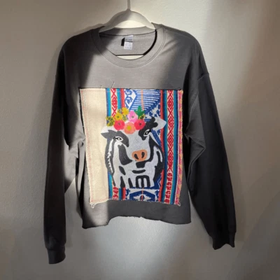 Handmade Cow Embroidered Crewneck - Image 1 of 4