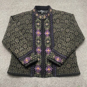 Icelandic Design Sweater XL Full Zip Nordic Jacquard Floral Wool Blend Jacket - Picture 1 of 13
