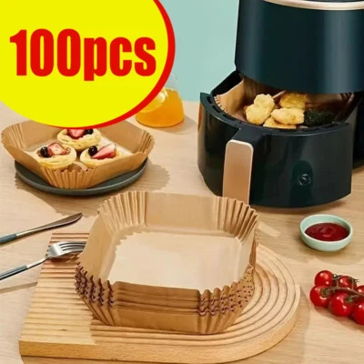 100PCS 7.9' Non Stick Air Fryer Liners Disposable Paper  For Roasting Baking UK - Image 1 of 4