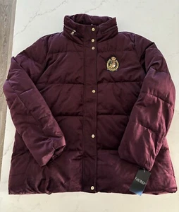 Ralph Lauren 28” Velvet Puffer Jacket With Hidden Hood Womens Size 2XL - Picture 1 of 7
