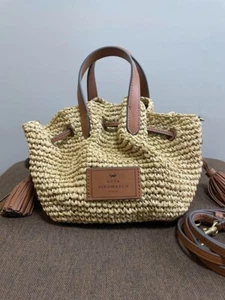 Anya Hindmarch Women's Beige Small Leather Raffia Tote Bag 25562G - Picture 1 of 5
