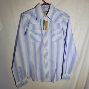CEDAR ROSE Woman's Blue Stripe Western Shirt Pearl Snaps Size Medium NEW - Picture 1 of 7