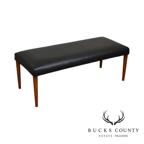 Danish Modern Mid Century Black Vinyl Seat Bench Cover