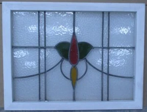 OLD ENGLISH LEADED STAINED GLASS WINDOW ABSTRACT FLORAL 25 3/4" x 19 3/4" - Picture 1 of 3