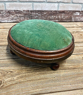 Antique 19th Century Victorian Green Cushion Padded Wooden Foot Stool 5  High • 40.07$