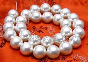 14mm Round White Sea Shell Pearl Beads for Jewelry Making DIY Loose Strands 15" - Picture 1 of 2