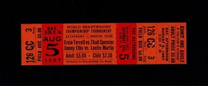 MUY RARO 1967 ERNIE TERRELL THAD SPENCER JIMMY ELLIS LEO MARTIN boleto de boxeo - Imagen 1 de 1