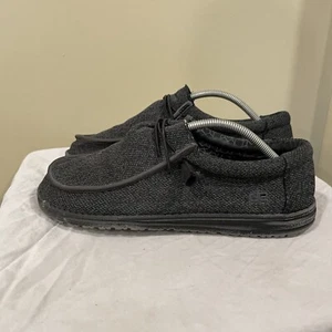 Hey Dude Shoes Mens 11 Wally Black Casual Slip On Mocs Loafer Canvas Beach - Picture 1 of 8