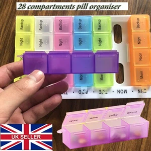 7 Day Weekly Daily Large Pill Box 28Slot Medicine Organizer Storage Dispenser UK - Picture 1 of 12