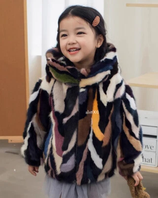 Girls Real Natural Mink Fur Coat Hooded Child Kids Down Jacket Boys Puffer Coats - Image 1 of 4