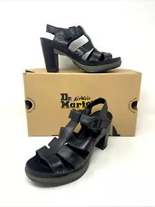 Dr Martens VANESSA Leather Strappy Block Heels Shoes Black Size 9 L Women's Box - Picture 1 of 13