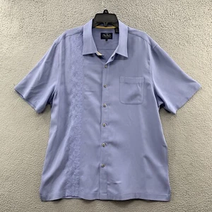 Nat Nast 100% Silk Golfer Shirt Mens XL Blue Embroidered Short Sleeve Button Up - Picture 1 of 15