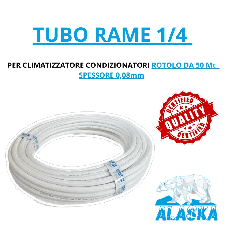 TUBO RAME 1/4 CONDIZIONAMENTO PER CLIMATIZZATORE CONDIZIONATORI ROTOLO DA 50 Mt - Immagine 1 di 1
