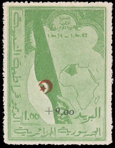 ALGERIA 1962 1f + 9fr GREEN BLACK AND RED War Orphans Fund" - SURCHARGE SHIFTED Cover