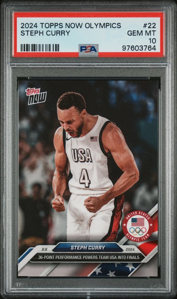 !Basketball NBA 2024 Topps NOW Olympics Team USA STEPH CURRY PSA Graded 10 - Image 1 of 2