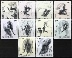 San Marino 1977, Definitive Stamps: Civil Virtues set MNH, Mi 1105-14 - Picture 1 of 1