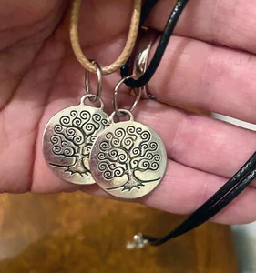 Spiritual Tree of Life Silver Pendant and Adjustable Choker Cord Necklace - Picture 1 of 4