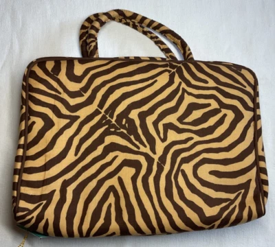 WAVERLY MAKEUP BOLSA DE VIAGEM COSMÉTICA MARROM OURO ZEBRA NOVA COM ETIQUETAS - Imagem 1 de 3