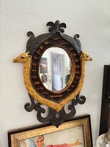 Vintage RARE Boho Safari Carved Giraffe Animal Wall Mirror Frame Resin Carved - Picture 1 of 14