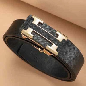 2025 New Wide 34mm Famous Style Metal Buckle Brand Men Belt Genuine Leather - Picture 1 of 30