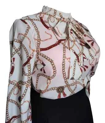 Cream chain link regal pussybow tie neck blouse. 42/44 bust. Size 16/18 UK New - Image 1 of 4