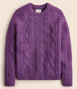 NWT J Crew 100% Wool Cable Knit Fisherman Sweater in Amethyst Purple - Picture 1 of 4