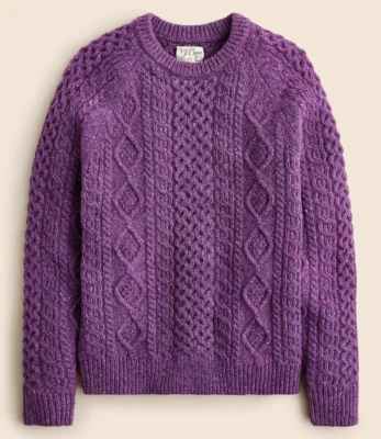 NWT J Crew 100% Wool Cable Knit Fisherman Sweater in Amethyst Purple - Image 1 of 4