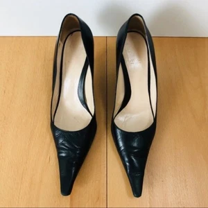 Versace Gianni spitz zulaufende Pumps Damen 7,5 schwarz Leder Schuhe EU 37,5 - Bild 1 von 9